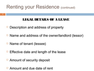 Secondary Address Rent Example Chapter 09 (topic 4 housing planning) | PPT