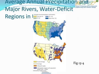 Average Annual Precipitation and
Major Rivers, Water-Deficit
Regions in U.S.
Fig 13-4
 