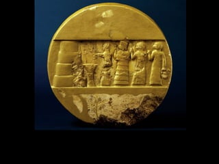 Figure 2-14  Votive disk of Enheduanna, from Ur (modern Tell Muqayyar), Iraq, ca. 2300 – 2275 BCE. Alabaster, diameter 10”. University of Pennsylvania Museum of Archaeology and Anthropology, Philadelphia 