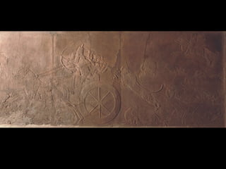 Figure 2-23  Ashurbanipal hunting lions, relief from the North Palace of Ashurbanipal, Nineveh (modern Kuyunjik), Iraq, ca. 645–640 BCE. Gypsum, 5’ 4” high. British Museum, London.  