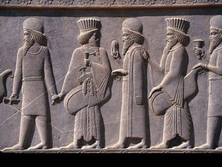 Figure 2-26  Processional frieze (detail) on the terrace of the apadana, Persepolis, Iran, ca. 521–465 BCE. Limestone, 8’ 4” high. 