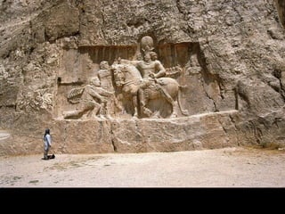 Figure 2-28  Triumph of Shapur I over Valerian, rock-cut relief, Bishapur, Iran, ca. 260 CE.  