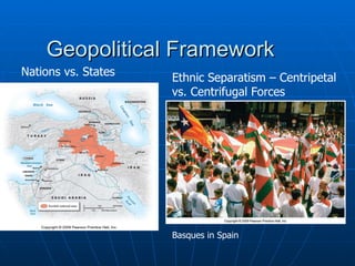 Geopolitical Framework Nations vs. States Ethnic Separatism – Centripetal vs. Centrifugal Forces Basques in Spain 