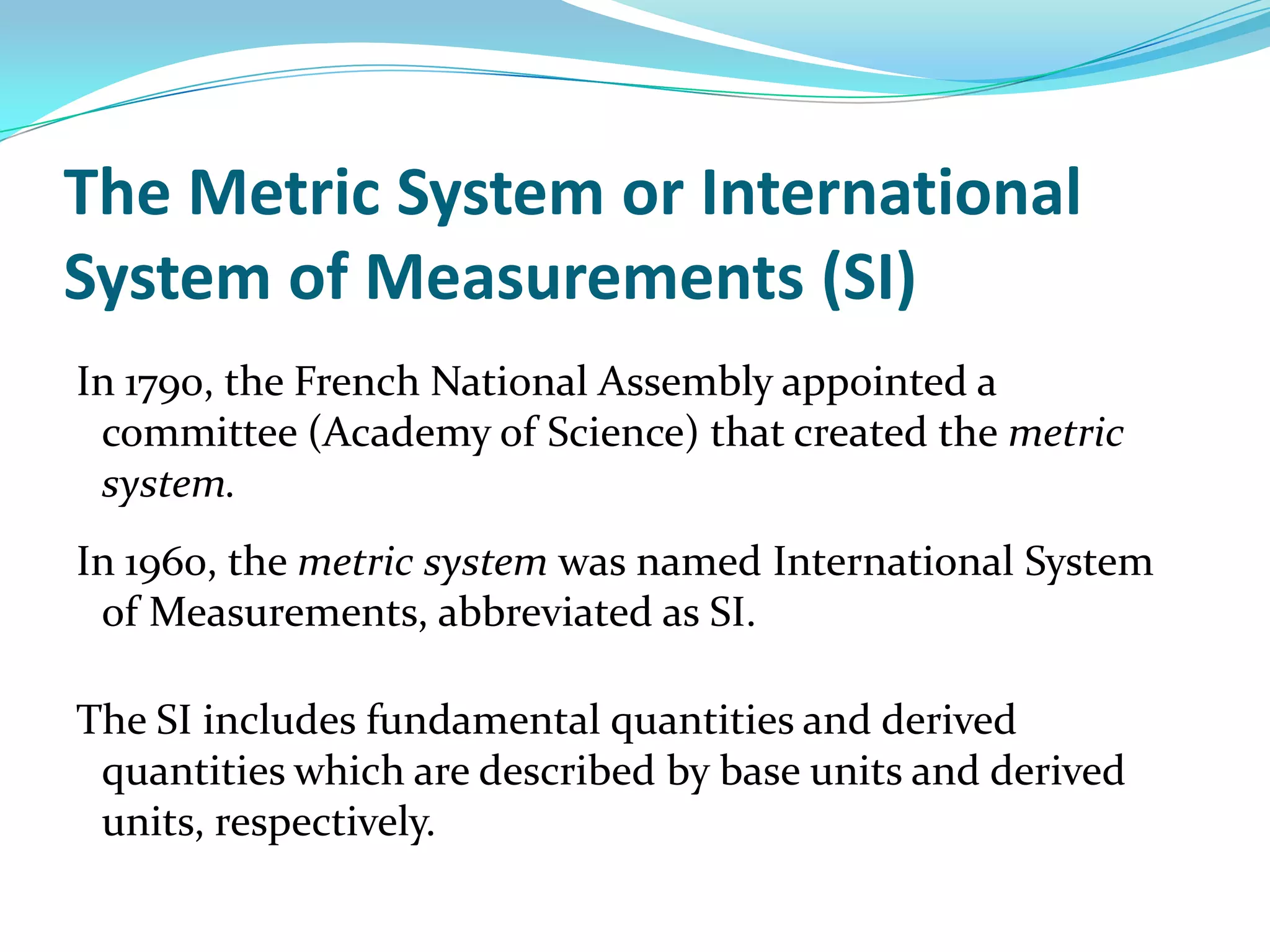 Fundamental and Derived Quantities
