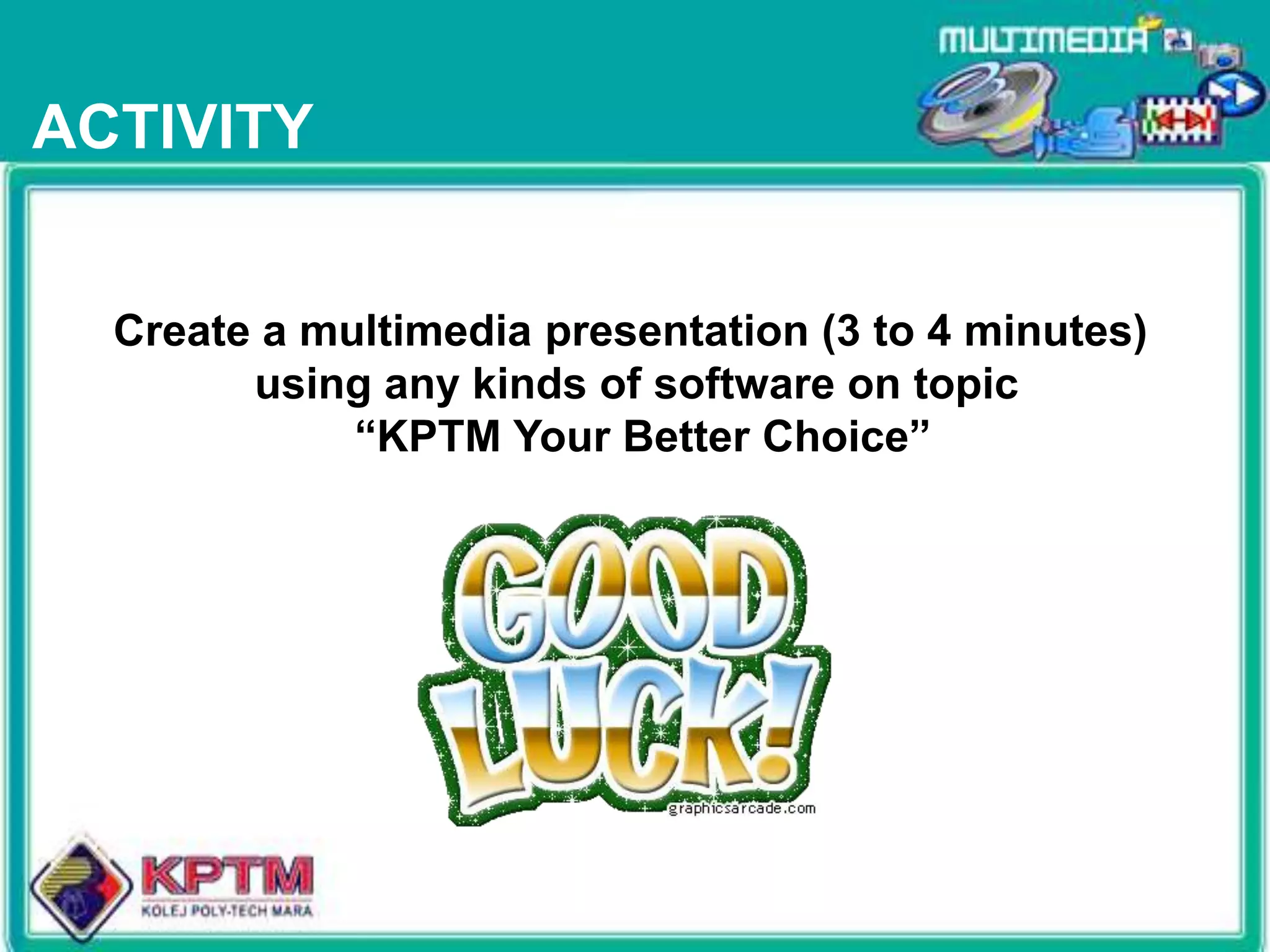  Frequency (Hertz, Hz) – the greater the distance, the lower the sound.Sound waves must be converted from analog to digital form.Popular audio file formats are WAV, AIFF, RealAudio (.ra) and MP3MIDI (Musical Instrument Digital Interface):Standard format that enables computers and electronic musical instrumentsto communicate sound information.