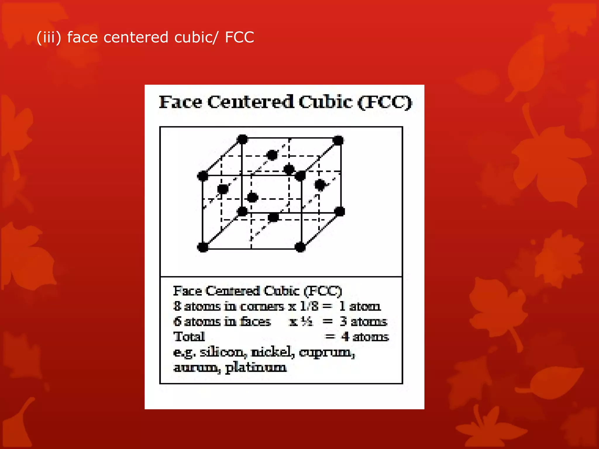 (iii) face centered cubic/ FCC  