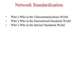 Network Standardization Who’s Who in the Telecommunications World Who’s Who in the International Standards World Who’s Who in the Internet Standards World 