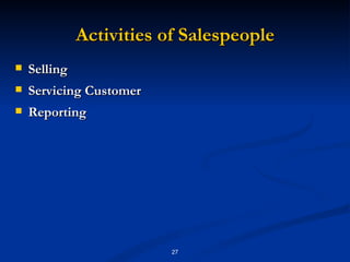 Activities of Salespeople Selling Servicing Customer Reporting 