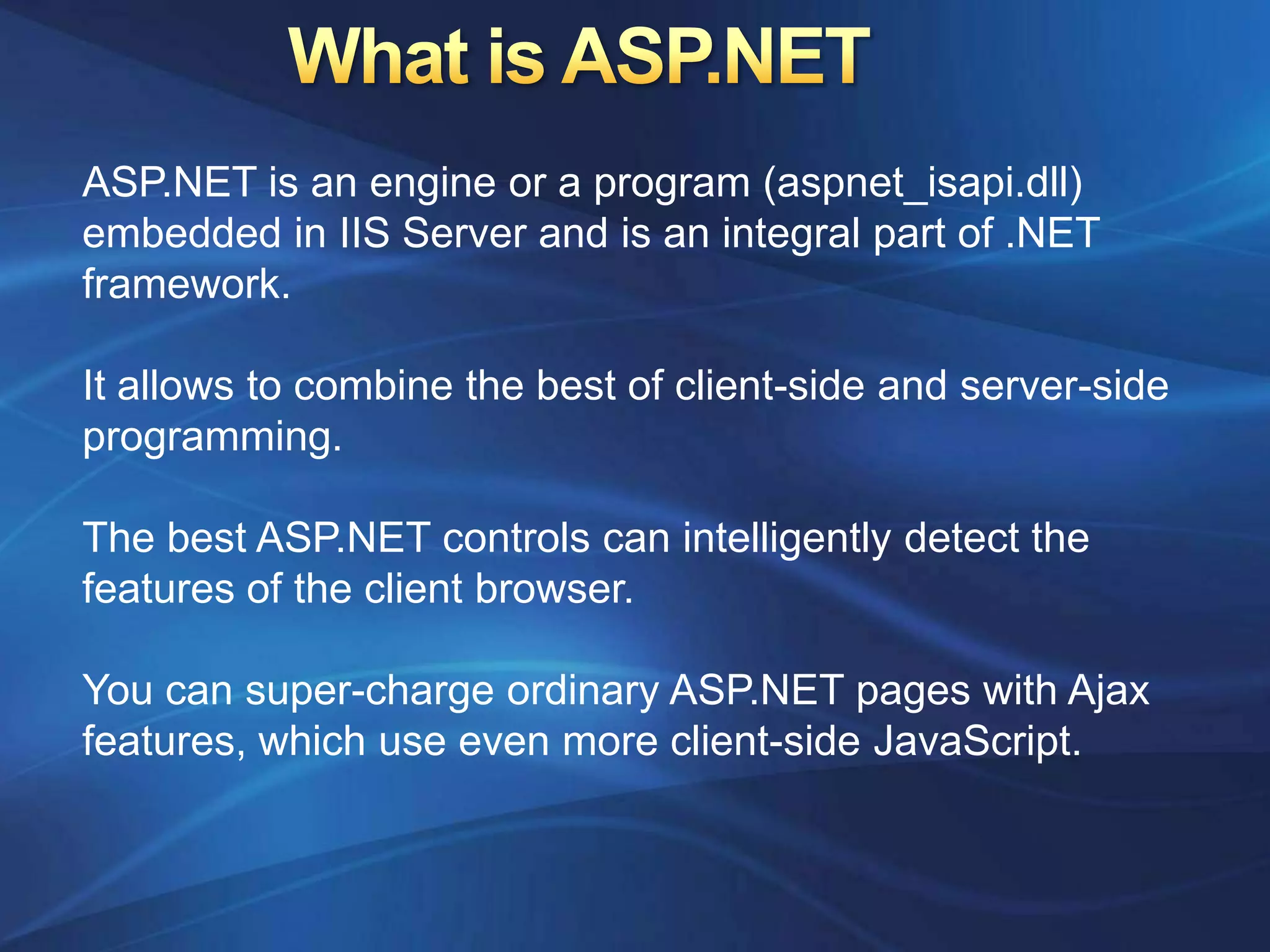 Creating ASP.NET projects          History of InternetTo create a truly resilient information network—one that could withstand the loss of several computers without preventing the others from communicating.