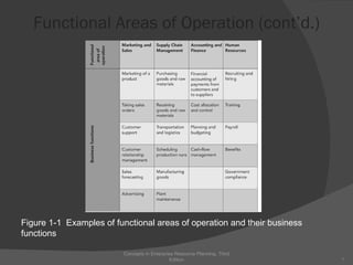 Concepts in Enterprise Resource Planning, Third Edition Figure 1-1  Examples of functional areas of operation and their business functions Functional Areas of Operation (cont’d.) 