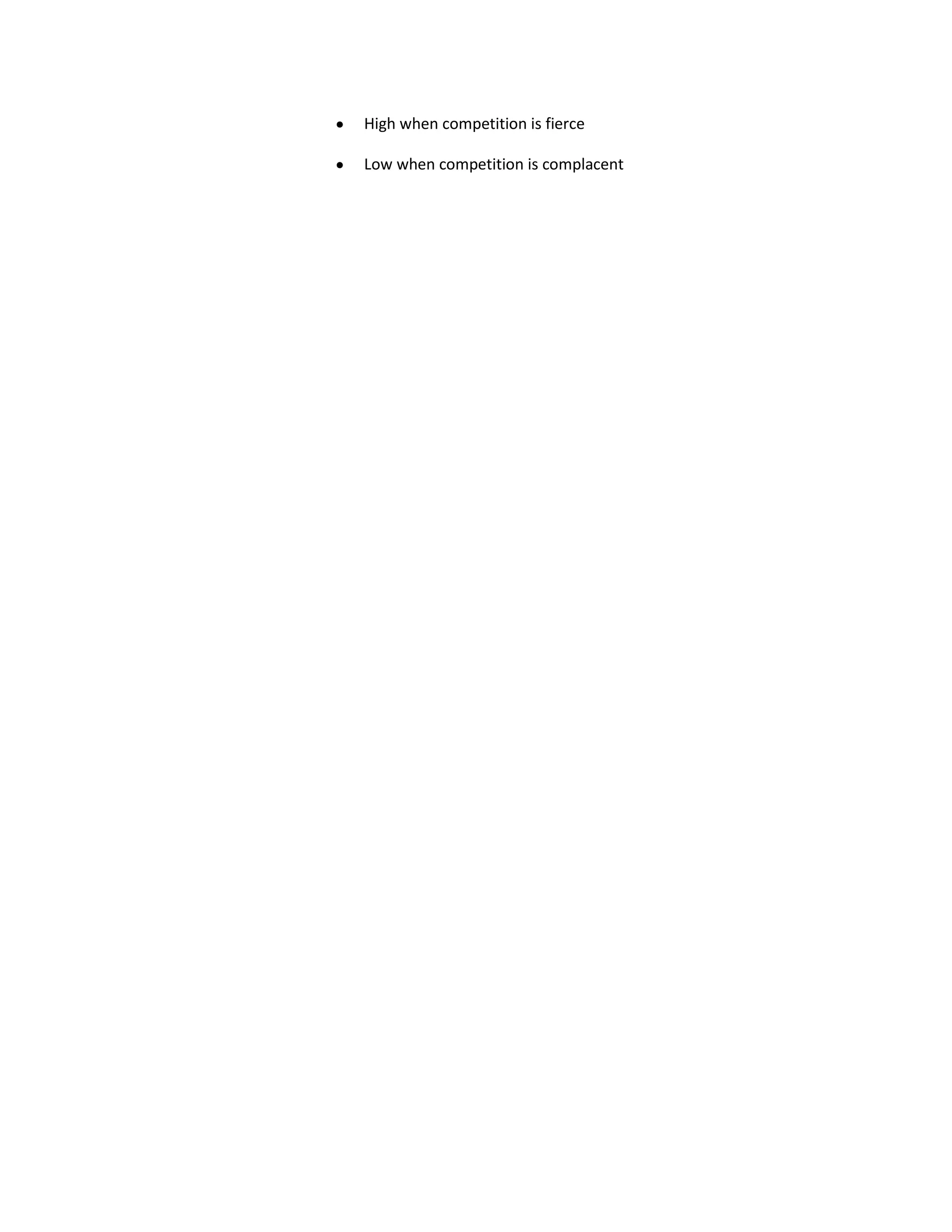 High when competition is fierce

Low when competition is complacent
 