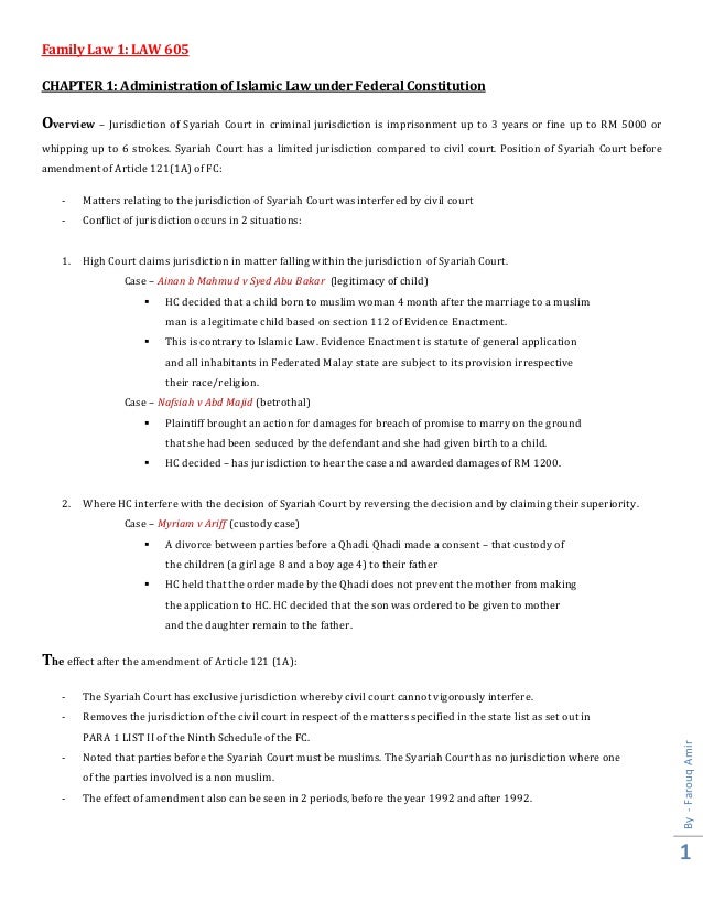 Administration Of Islamic Law Under Federal Constitution