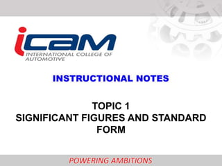 TOPIC 1
SIGNIFICANT FIGURES AND STANDARD
FORM
 