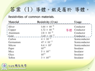 48
答案 (1) 導體。銀是屬於 導體。
導體
 