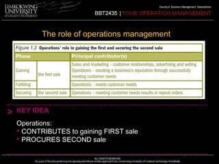 The role of operations management 
> KEY IDEA 
Operations: 
• CONTRIBUTES to gaining FIRST sale 
• PROCURES SECOND sale 
 