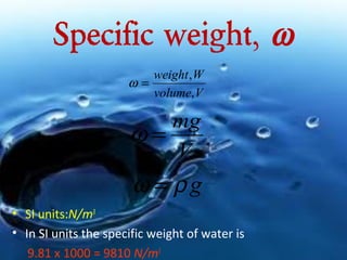 Water Unit Weight Chapter 1-Introduction fluids Mechanics | PPT