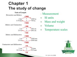 Measurement
 SI units
 Mass and weight
 Volume
 Temperature scales
Dr. LAILA AL-HARBI
 