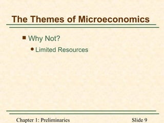 Chapter 1: Preliminaries Slide 9
The Themes of Microeconomics
 Why Not?
Limited Resources
 