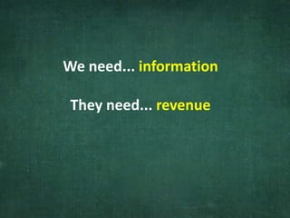 We need... information
They need... revenue
 