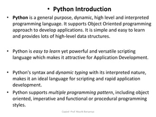 Chapter 1 - INTRODUCTION TO PYTHON -MAULIK BORSANIYA | PPTX ...