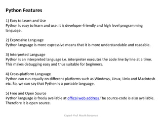 Chapter 1 - INTRODUCTION TO PYTHON -MAULIK BORSANIYA | PPTX ...