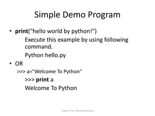 Chapter 1 - INTRODUCTION TO PYTHON -MAULIK BORSANIYA | PPT image.