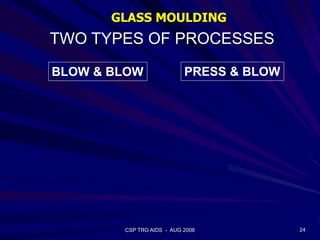 24CSP TRG AIDS - AUG 2008
GLASS MOULDING
TWO TYPES OF PROCESSES
BLOW & BLOW PRESS & BLOW
 