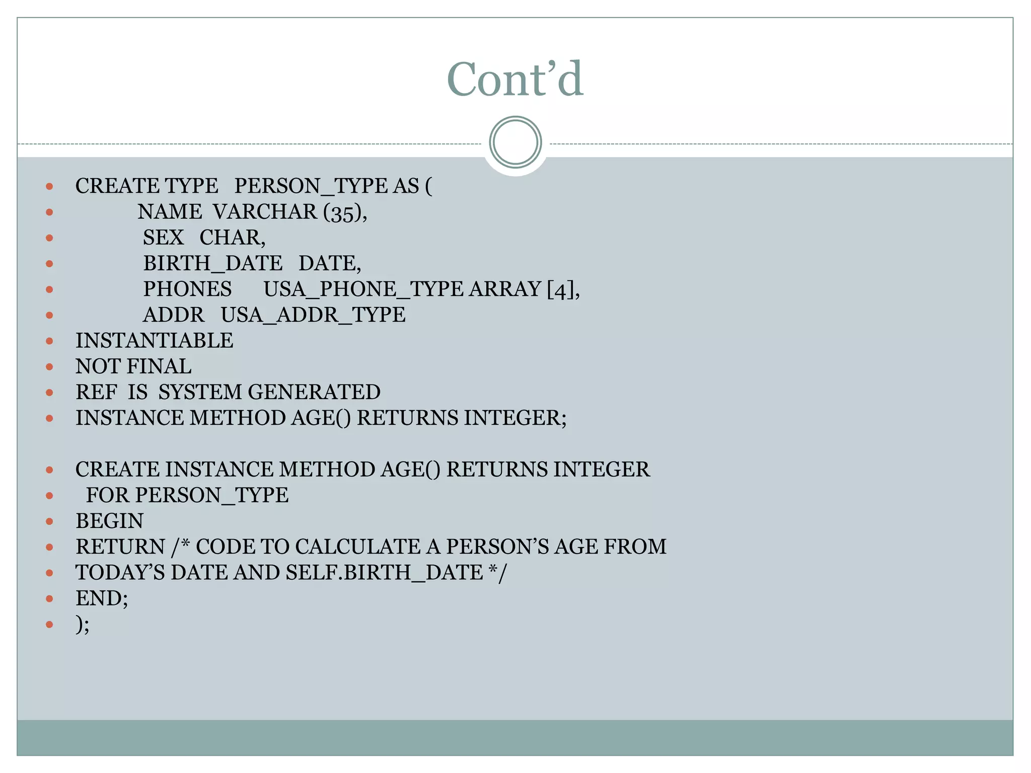 Object oriented database concepts | PPTX