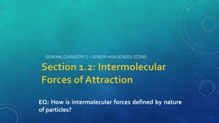 GENERAL CHEMISTRY 2 – SENIOR HIGH SCHOOL (STEM)
EQ: How is intermolecular forces defined by nature
of particles?
 
