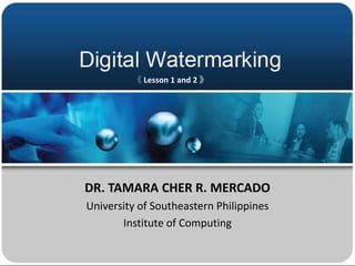 DR. TAMARA CHER R. MERCADO University of Southeastern Philippines Institute of Computing  《 Lesson 1 and 2 》 