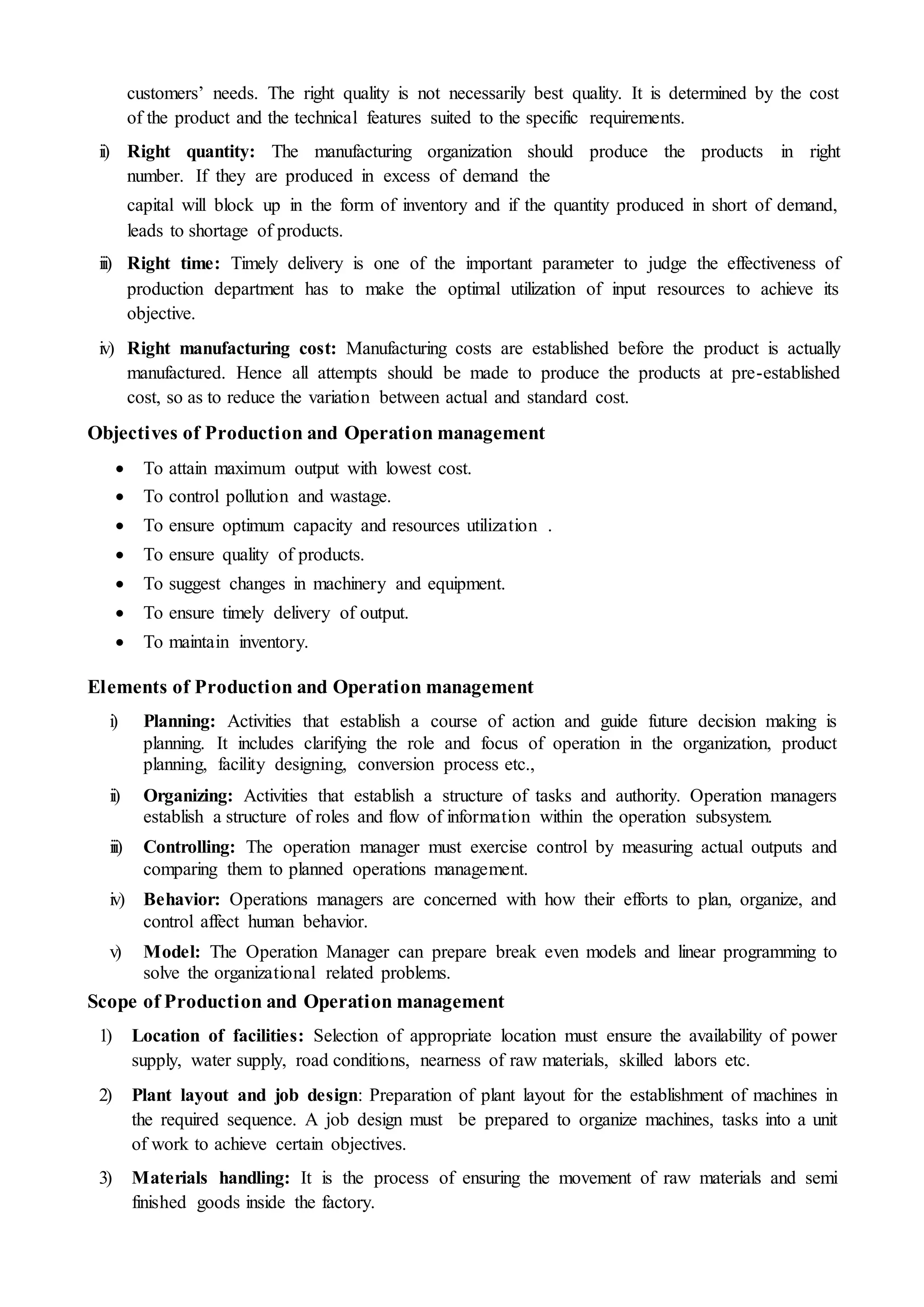 INTRODUCTION TO PRODUCTION AND OPERATIONS MANAGEMENT - Unit 1 (BBA ...