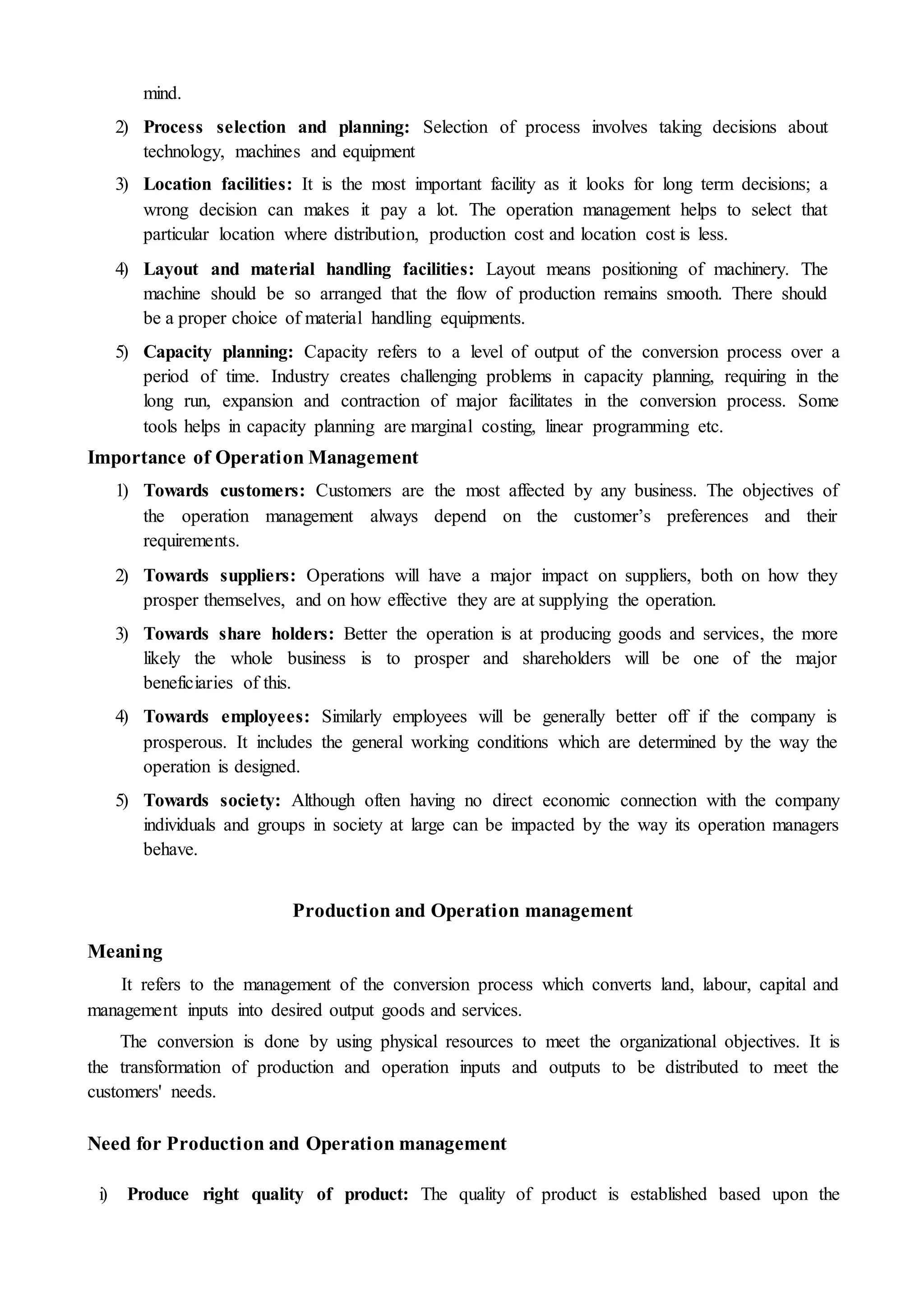 INTRODUCTION TO PRODUCTION AND OPERATIONS MANAGEMENT - Unit 1 (BBA ...