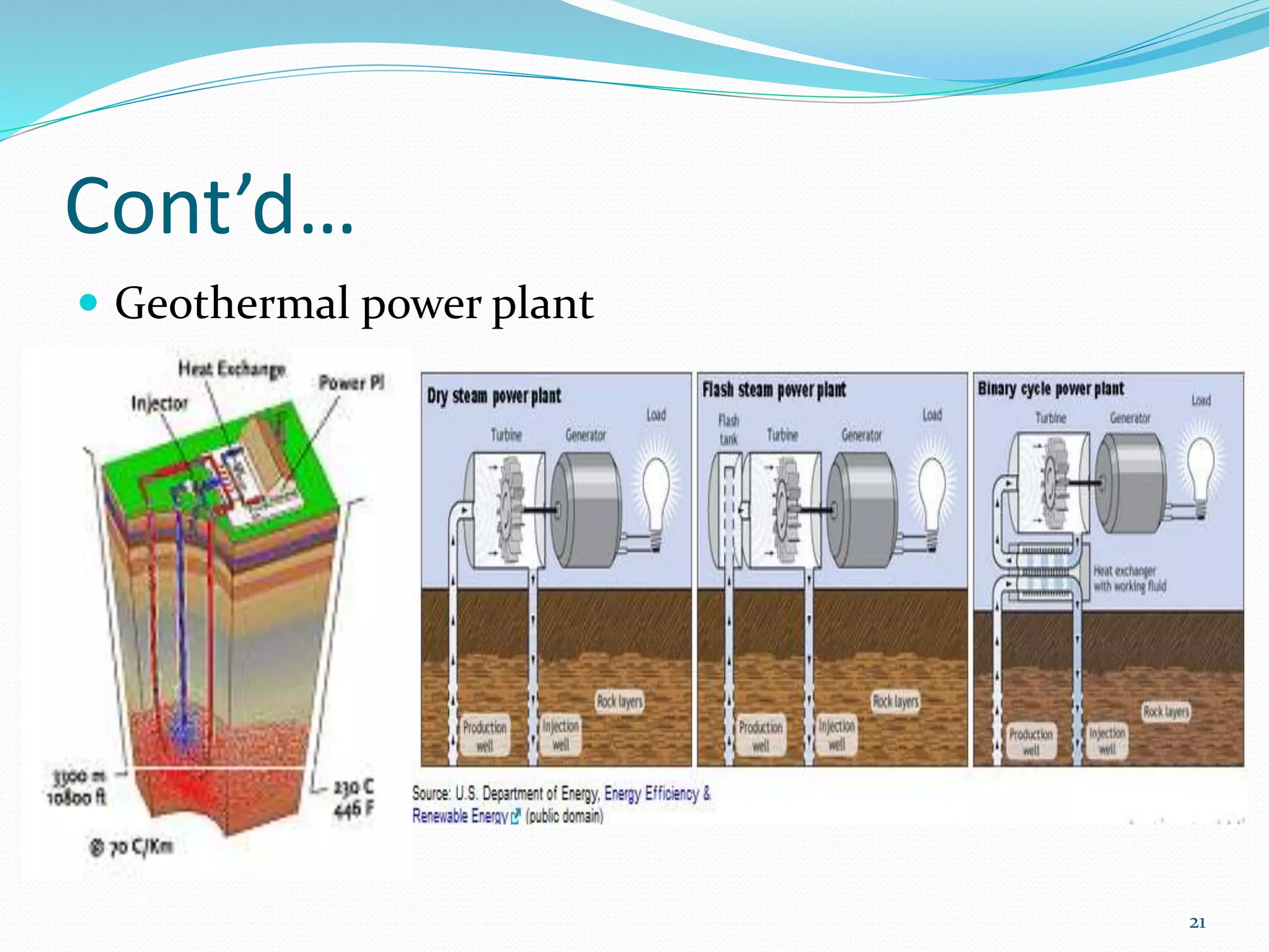 Cont’d…
 Geothermal power plant
21
 