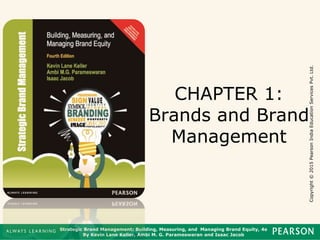 Strategic Brand Management: Building, Measuring, and Managing Brand Equity, 4e
By Kevin Lane Keller, Ambi M. G. Parameswaran and Isaac Jacob
Copyright
©
2015
Pearson
India
Education
Services
Pvt.
Ltd.
CHAPTER 1:
Brands and Brand
Management
 