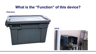What is the “Function” of this device?
(Tote box)
(Hint)
 