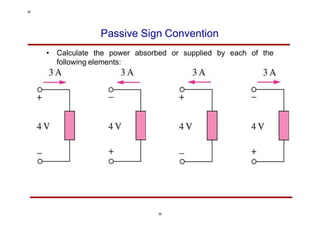 Passive Sign Convention
• Calculate the power absorbed or supplied by each of the
following elements:
26
26
 