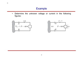 Example
• Determine the unknown voltage or current in the following
figures:
28
28
 