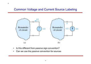 Common Voltage and Current Source Labeling
• Is this different from passive sign convention?
• Can we use the passive convention for sources
34
34
 