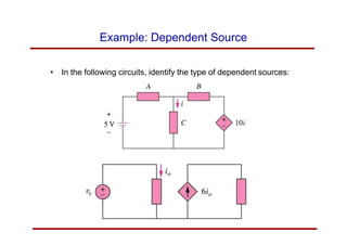 Example: Dependent Source
• In the following circuits, identify the type of dependent sources:
 