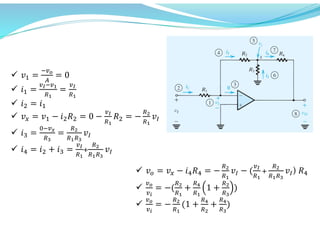  𝑣 = = 0
 𝑖 = =
 𝑖 = 𝑖
 𝑣 = 𝑣 − 𝑖 𝑅 = 0 − 𝑅 = − 𝑣
 𝑖 = = 𝑣
 𝑖 = 𝑖 + 𝑖 = + 𝑣
 𝑣 = 𝑣 − 𝑖 𝑅 = − 𝑣 − ( + 𝑣 ) 𝑅
 = −( + 1 + )
 = − (1 + + )
 