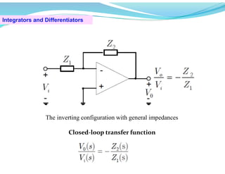 Integrators and Differentiators
The inverting configuration with general impedances
Closed-loop transfer function
 
