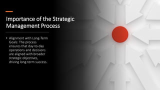 Importance of the Strategic
Management Process
• Alignment with Long-Term
Goals: The process
ensures that day-to-day
operations and decisions
are aligned with broader
strategic objectives,
driving long-term success.
 
