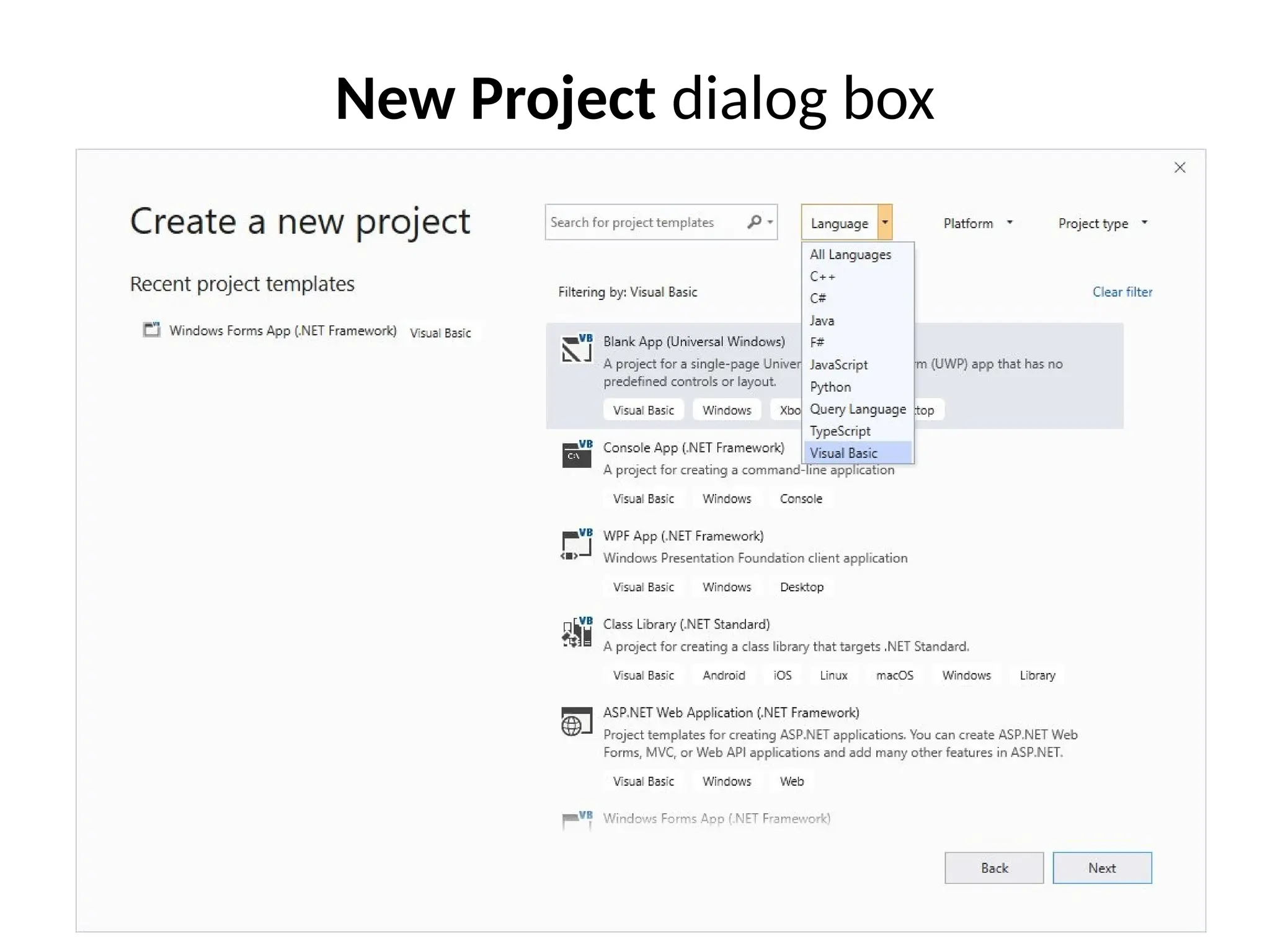 New Project dialog box
 