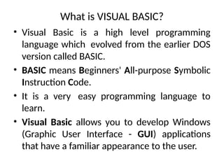 Introduction to Visual Basic Programming | PPT