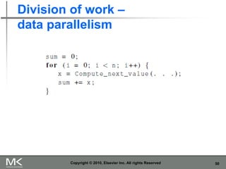 50
Division of work –
data parallelism
Copyright © 2010, Elsevier Inc. All rights Reserved
 