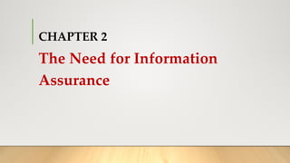 CHAPTER 2
The Need for Information
Assurance
 