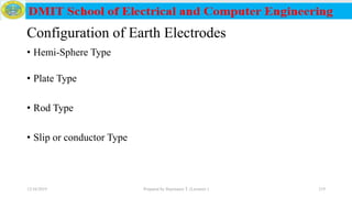 Configuration of Earth Electrodes
• Hemi-Sphere Type
• Plate Type
• Rod Type
• Slip or conductor Type
12/16/2019 Prepared by Haymanot T. (Lecturer ) 219
 