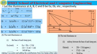 • Let the illuminance at A, B, C and D be Ea, Eb, etc., respectively.
12/16/2019 Prepared by Haymanot T. (Lecturer ) 43
 