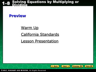 Warm Up Lesson Presentation California Standards Preview 