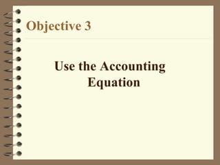 Objective 3

    Use the Accounting
          Equation
 